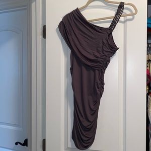 LA Class a symmetrical gray dress with beaded accent on shoulder. Size medium.
